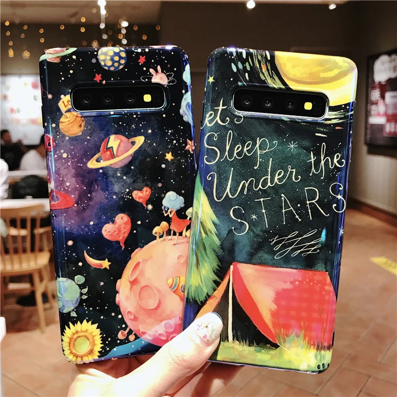 YHBBCASES Blu Ray чехол для Samsung Galaxy S10 Plus S8 S9 Чехлы мультфильм звездное небо космическое