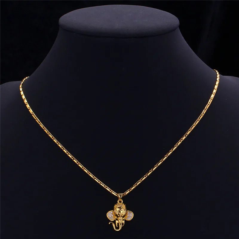 U7 Индийский Слон Кулон Ожерелье Ювелирные Изделия Позолоченная Животное