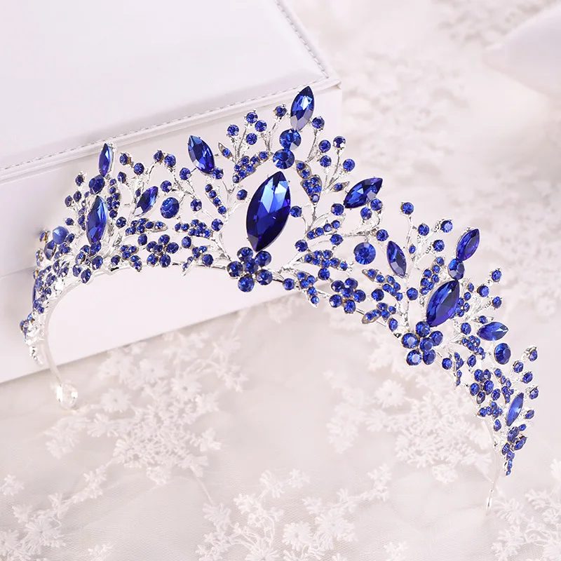 KMVEXO New Blue Pink Crystal Bride Tiaras For Weeding Rhinestone Crowns Bridal Head Jewelry Diadem Headbands Pageant Headdress