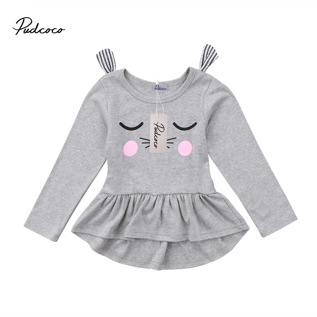 Pudcoco/Новое поступление Лидер продаж Платье с длинными рукавами и рисунком кота