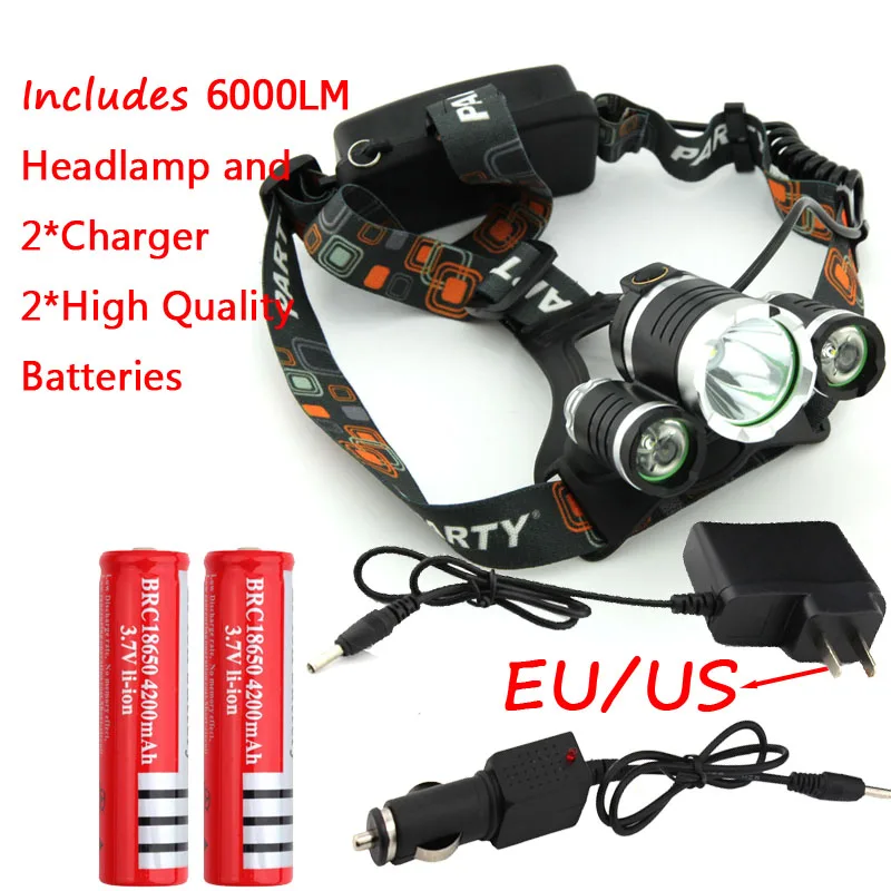 

Promotion RJ3000 6000LM XML T6 +2R5 3LED Headlight,Headlamp,Fishing,Head Lamp Light +2*18650 battery+AC Charger+Car Charger