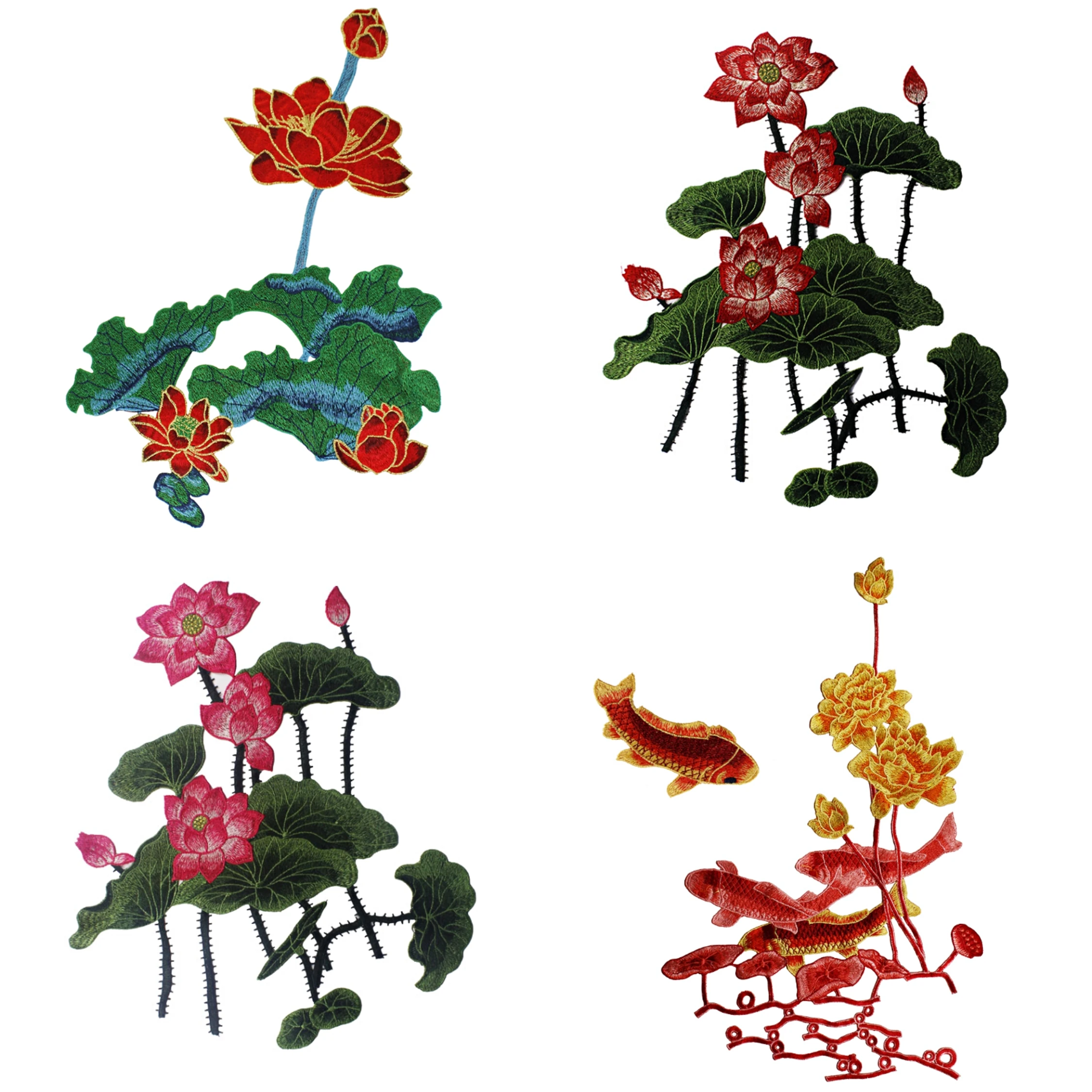 Goldfish Lotus Embroidery Lace Applique Fabric Patches Trimming Motif Scrapbooking Clothes Decorated Craft 1PC T2818 | Дом и сад