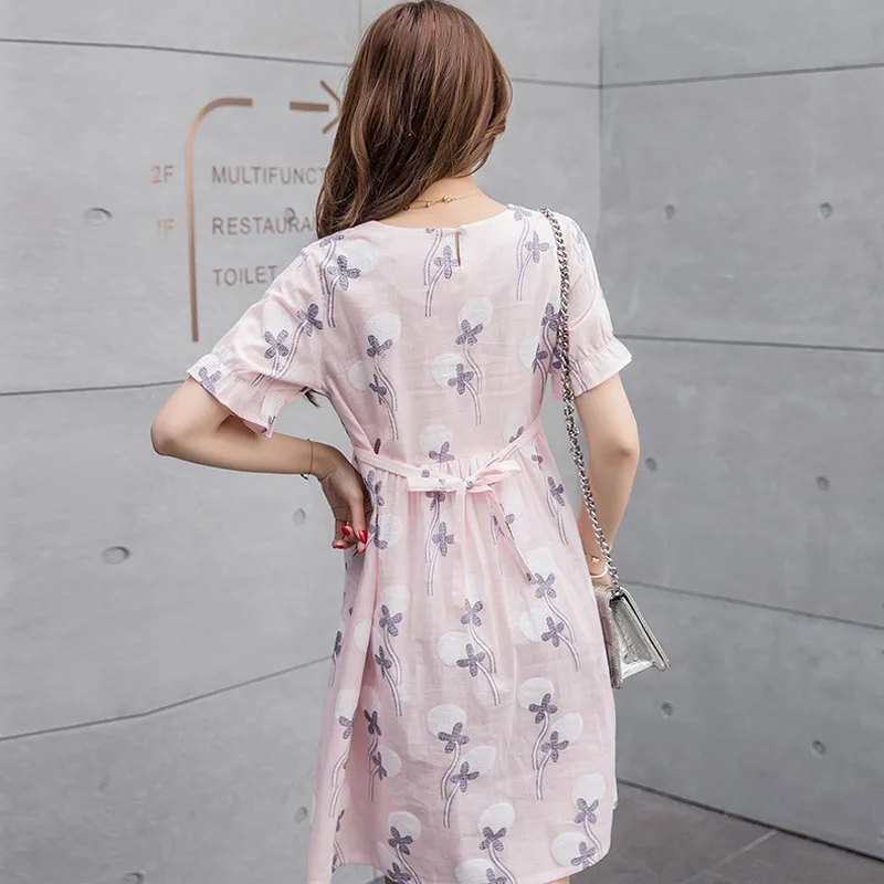 

Short Sleeve Cotton Linen Casual Maternity Clothes Dress Breast Feeding Floral Dress For Pregnant Women Pregnancy Nursing Dress