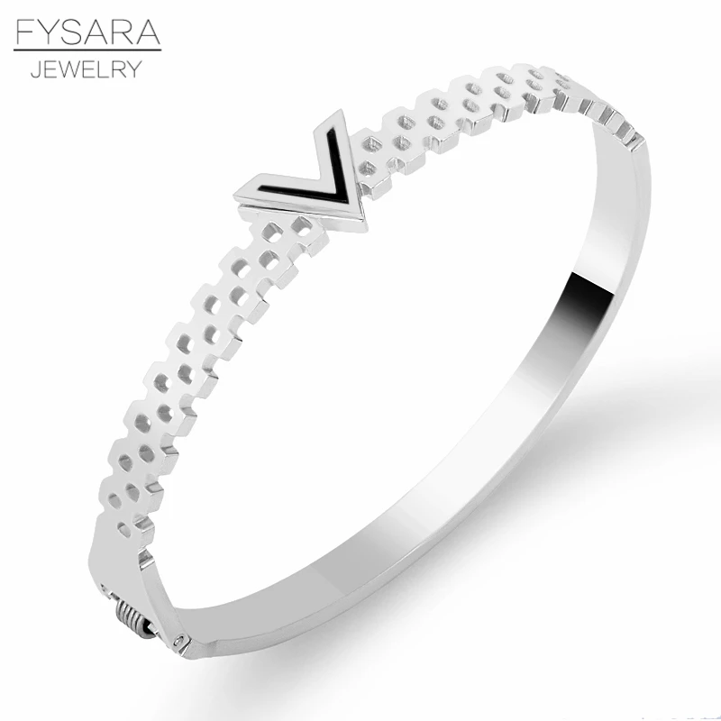 Классические брендовые ювелирные изделия FYSARA черные эмалированные браслеты с V