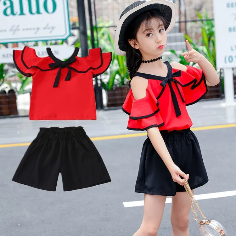 2019 комплект летней одежды для девочек одежда маленьких От 3 до 13 лет топы с