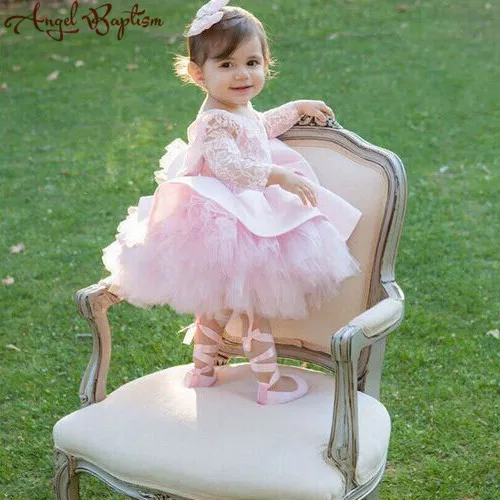 Пышное розовое фатиновое платье для выпускного вечера маленьких девочек