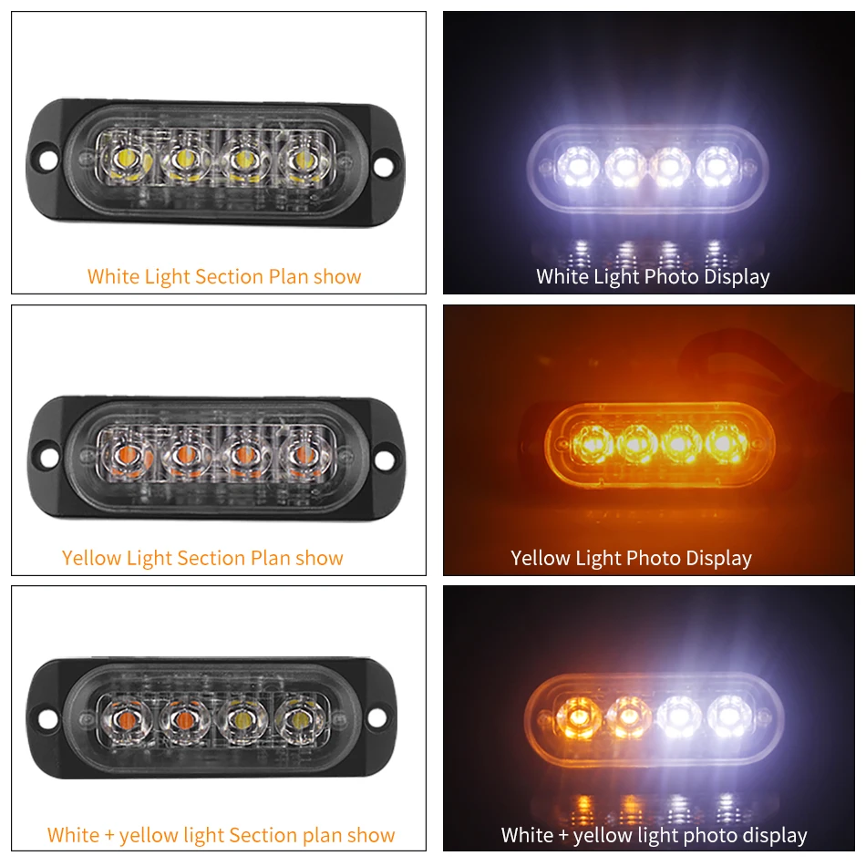 1x 4 LED Super Bright White&ampAmber Warning Light Car Truck Van Side Strobe Red Blue Ambulance Emergency | Автомобили и