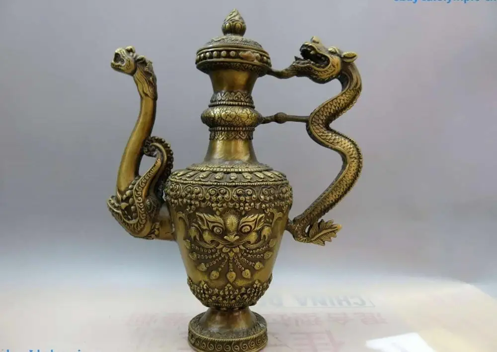 12 &quotКитайская латунная медная резная фигурка в виде головы Будды и дракона
