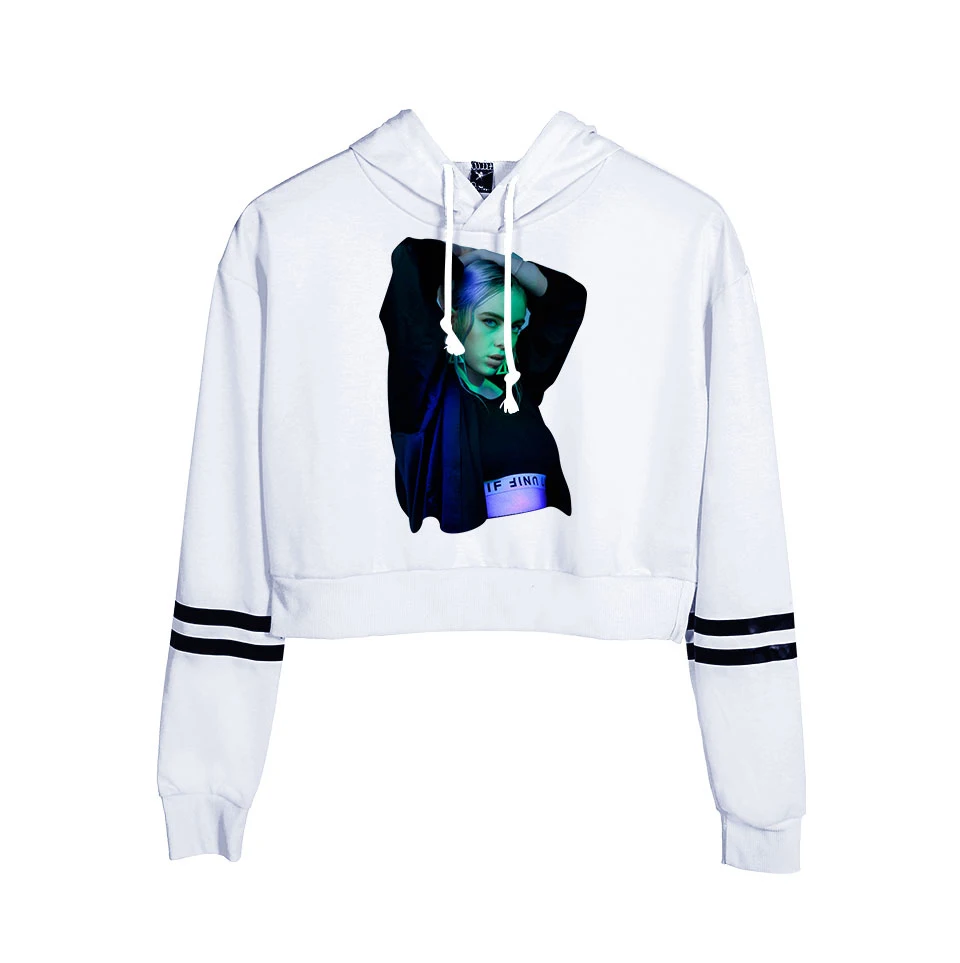 Модный укороченный топ Billie Eilish, худи, Женский свитшот, пуловер Billie Eilish, худи, повседневная женская/Девичья белая толстовка