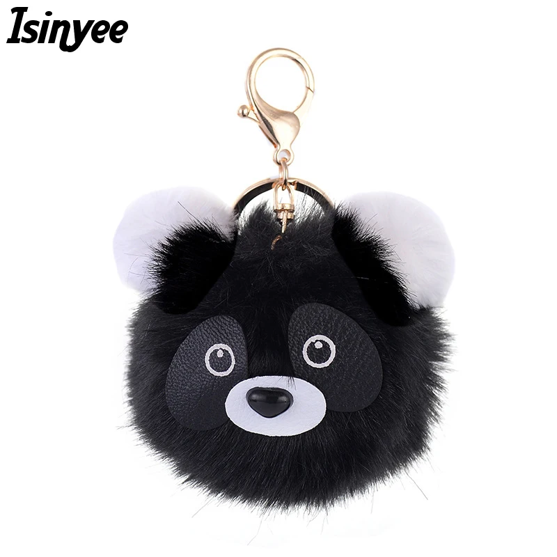 

ISINYEE Cute Fluffy Pom Pom Panda Bear KeyChains For Women Girls Bag Car Key Ring Holder Fur Pompom Animal Keychain