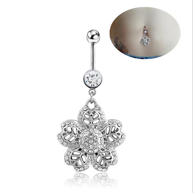 Кольцо для пупка из хирургической стали с белыми кристаллами| |