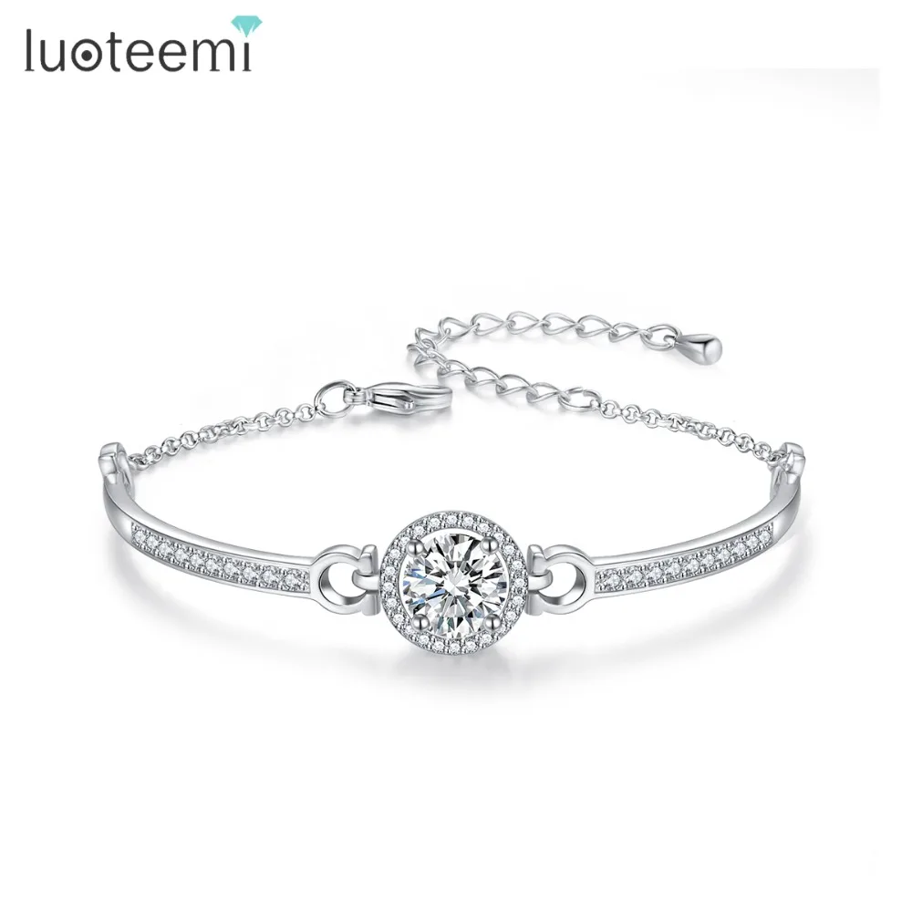 Модные круглые браслеты LUOTEEMI из цепочек с основными камнями для женщин роскошные