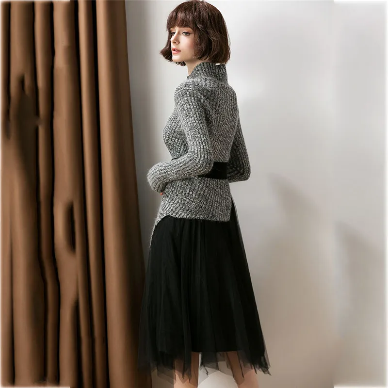 Женский вязаный комплект из двух предметов 2019 Весна Новый Высокий воротник