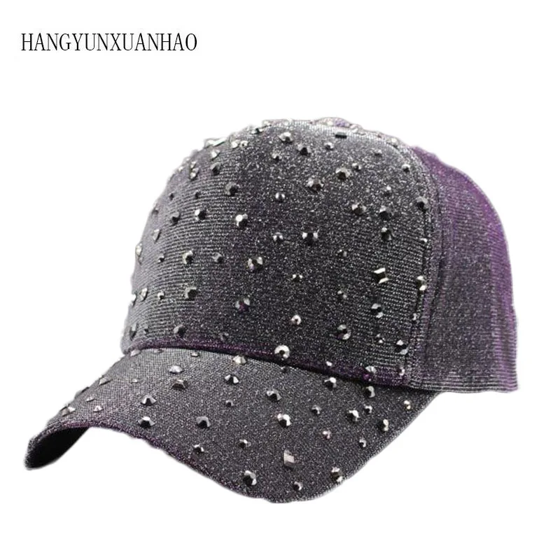 Модные женские шапки со стразами солнцезащитная Кепка с застежкой однотонные летние бейсболки косточками