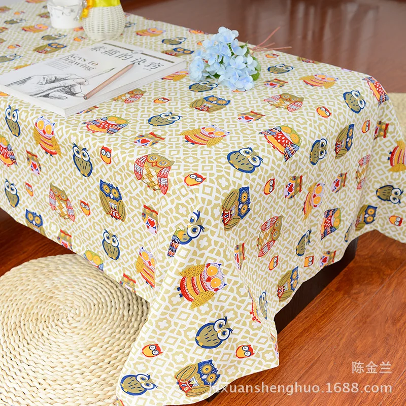 Cotton Linen Print Color Owls Customed Tablecloth Cover Table Deco 17317c | Дом и сад
