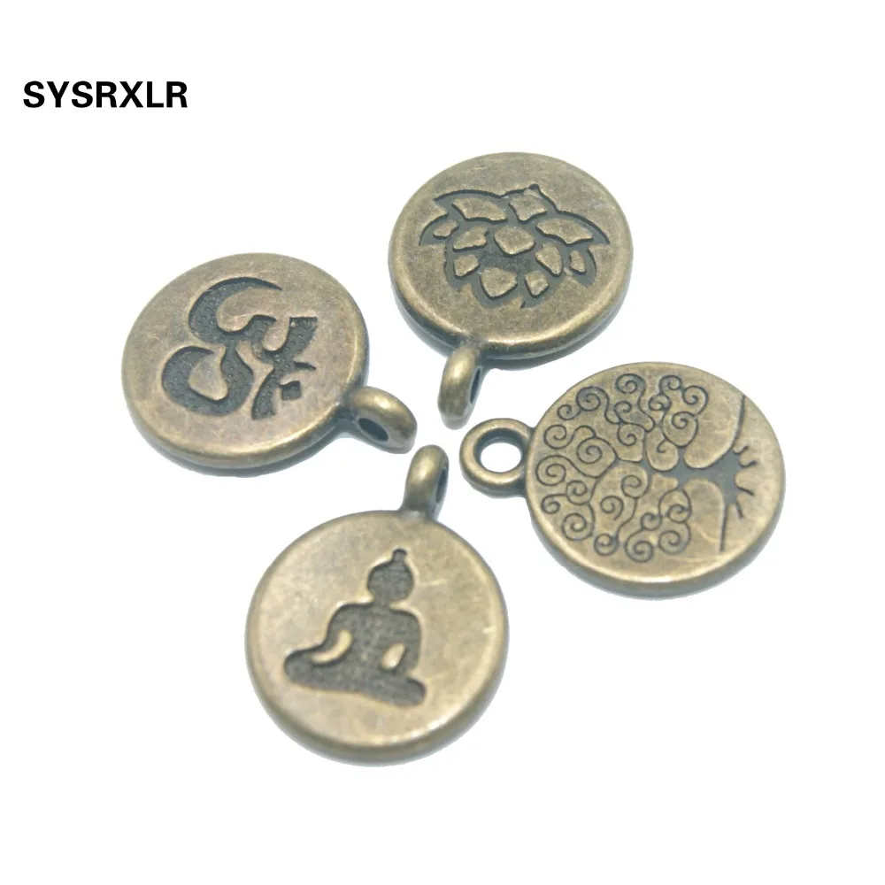 

Wholesale 15 MM 20/40 PCS Lotus Life Tree OM Buddha Bronze Metal Zinc Alloy DIY Bracelet Necklace Earring For Jewelry Making