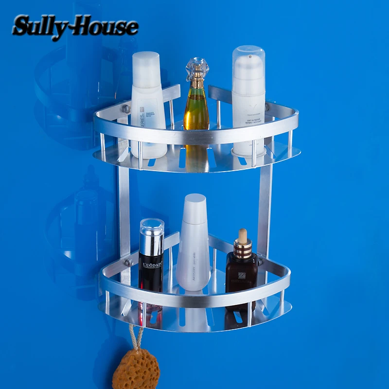 Угловая алюминиевая полка для ванной комнаты Sully House двухслойный настенный