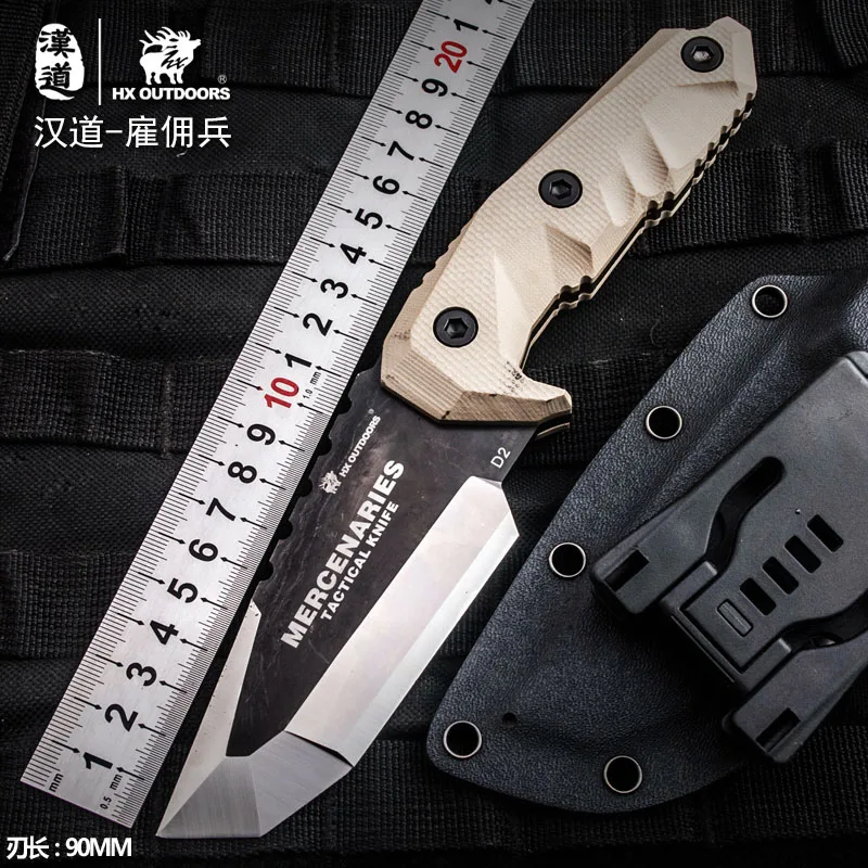 HX открытый Наёмник D2 Сталь высокая твердость тактика прямой нож для выживания в