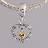authentic 925 sterling silver heart to heart love crystal pendant bead for original pandora charm bracelets bangles jewelry