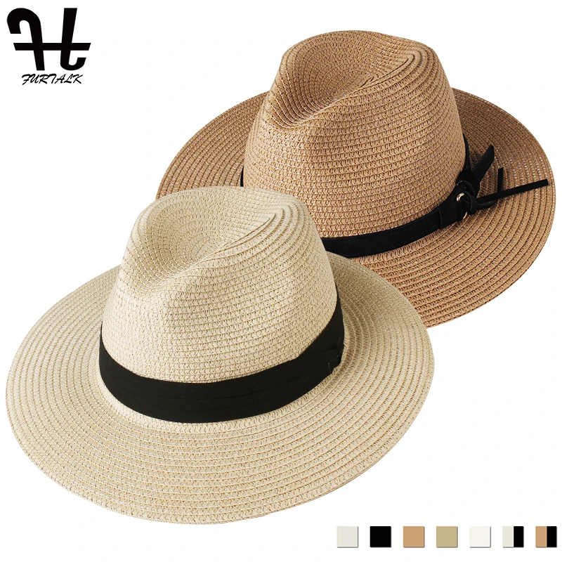 FURTALK Panama Hat Summer Sun Hats for Women Man Beach Straw Hat for Men UV Protection Cap chapeau femme 2020