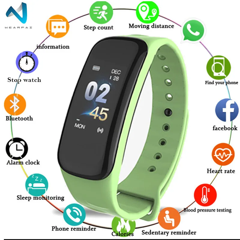 Wearpai C1Plus цветной экран фитнес часы кровяное давление монитор сна Bluetooth умный