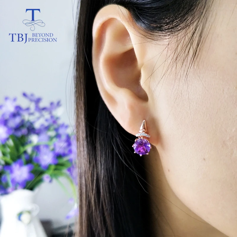 Женские серьги с застежкой TBJ из серебра 925 пробы натуральным камнем розового