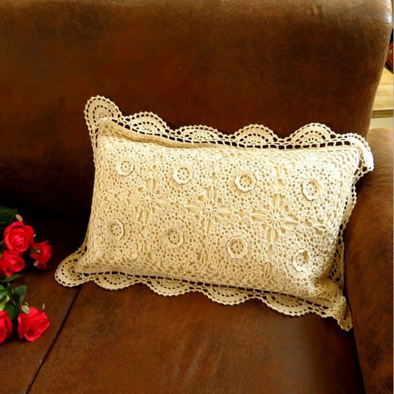 100% хлопок ручная вязка крючком 3D крючок цветок тканая поясничная Подушка с