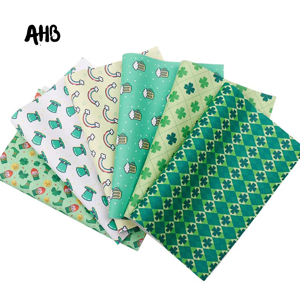 

AHB Synthetic Leather Fabric Clover Printed Vinyl Leather for Craft DIY Hairbow Accessories St.Patrick's Faux Leather In Crafts