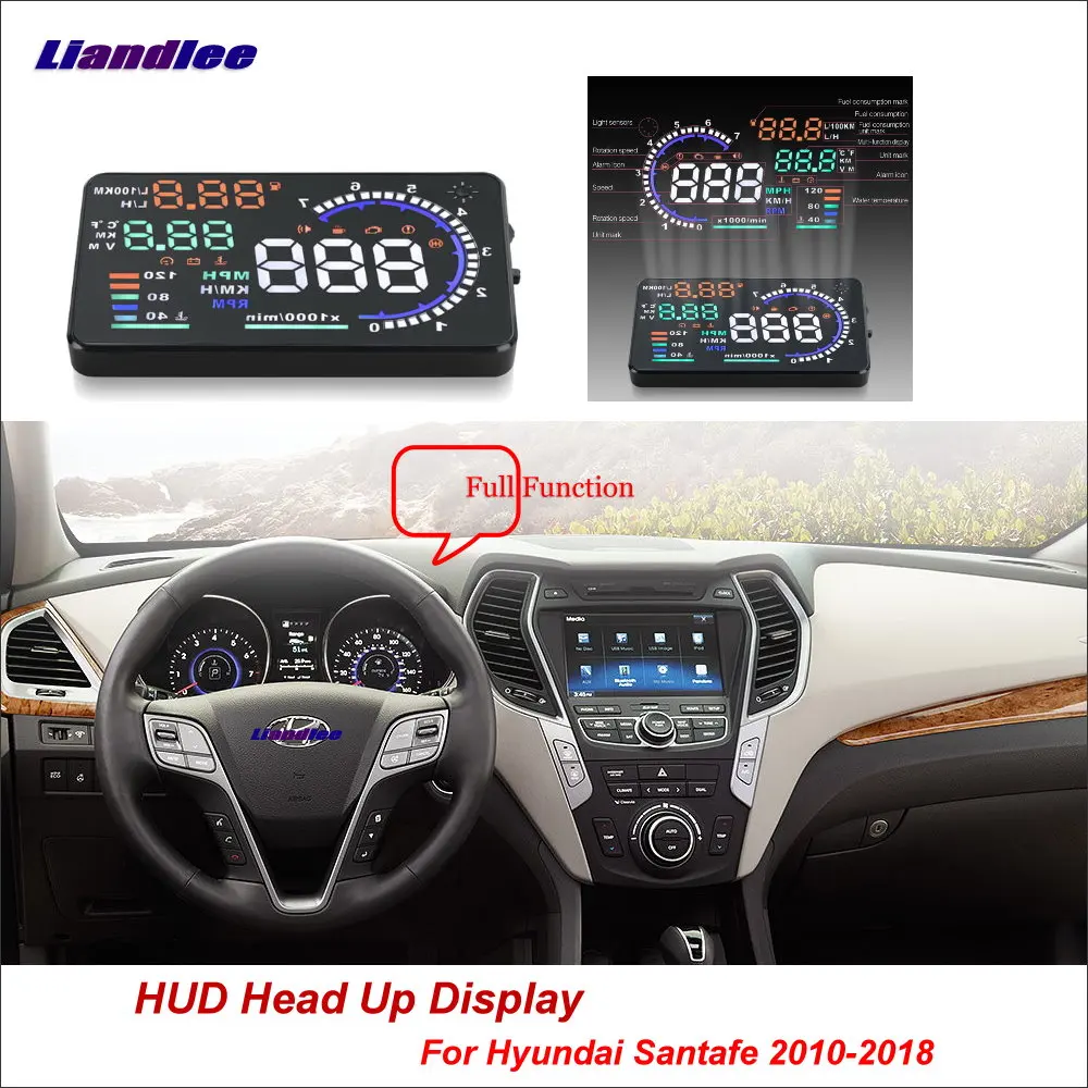 

Liandlee Car HUD Head Up Display For Hyundai Santafe 2010-2018 Digital Speedometer Fuel Consumption Projector Screen Detector