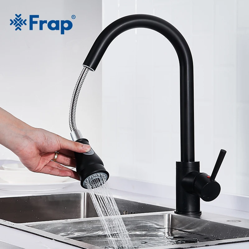 Frap Новое поступление выдвижной кухонный кран черный смеситель для раковины