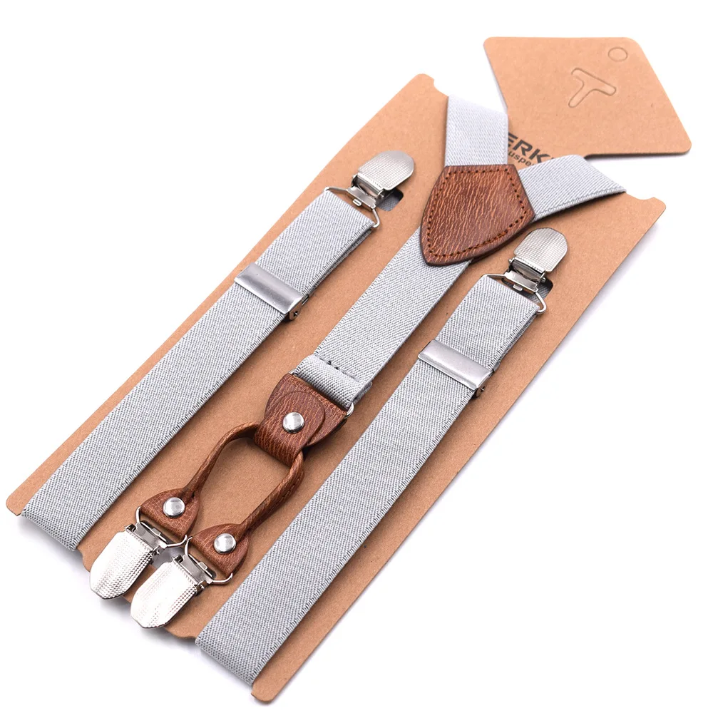 Light Gray 14 цветов, Модные полосатые подтяжки для мальчиков и девочек, 4 зажима, Y-Back, регулируемая эластичная система ремней для переноски ребенка, одежда, аксессуары - Цвет: Light Gray