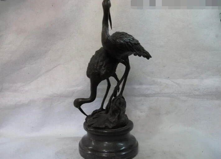 

Collectible bronze S2559 Chinese Pure Bronze Copper Feng Shui Two red -crowned crane Art Statue on Marble