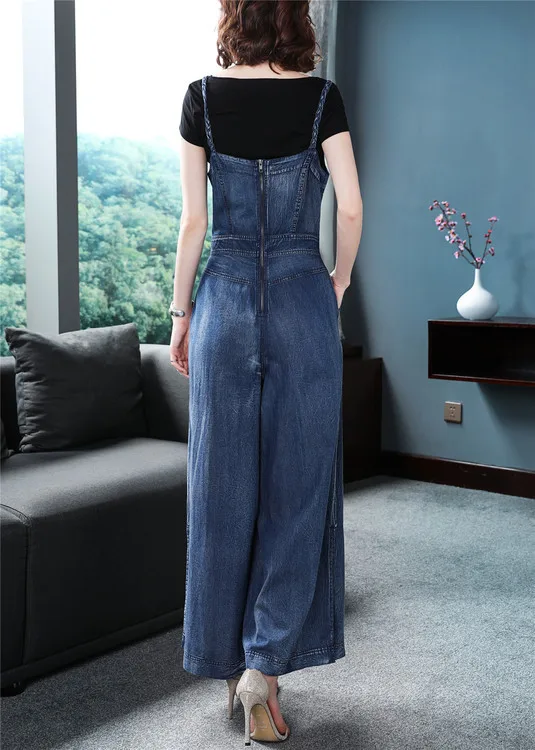 Denim jumpsuit women 2018 Fashion Floral Embroidery Blue Jean overalls Elegant Sleeveless Strapless Wide Legs pants Bodysuits | Женская