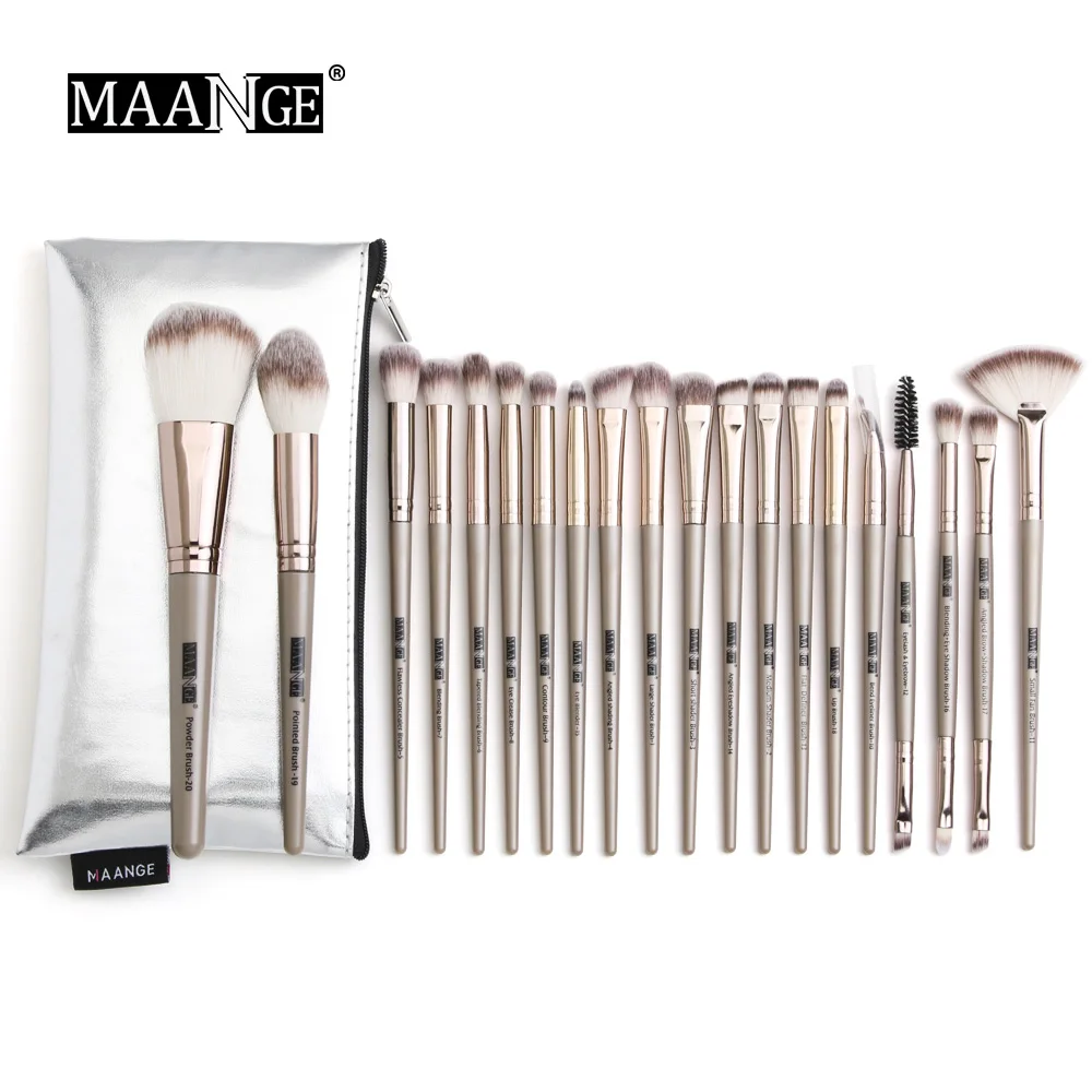 20pc Bronze with bag MAANGE Pro 12/20 штук набор кистей для макияжа с сумкой порошок Кисть для растушевки теней для глаз с ресницами, губами Портативный набор кистей для макияжа - Handle Color: 20pc Bronze with bag