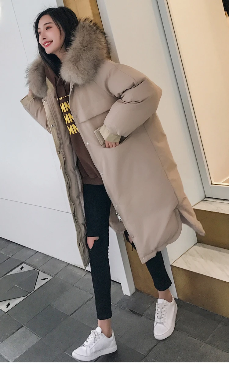 30 Degree Women Winter Coat Thick Warm Ladies Down Jacket Parkas Duck Cotton Large Real Fur Collar Long Female Overcoat