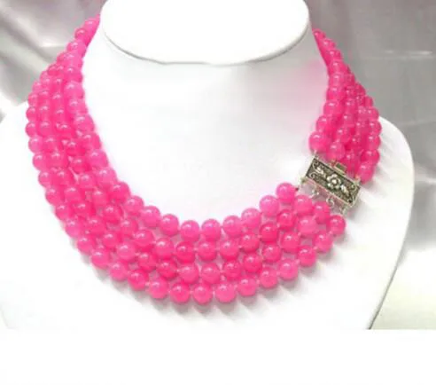

Fashion new FREE SHIPPING 8mm Authentic 4row crude pink bead necklace