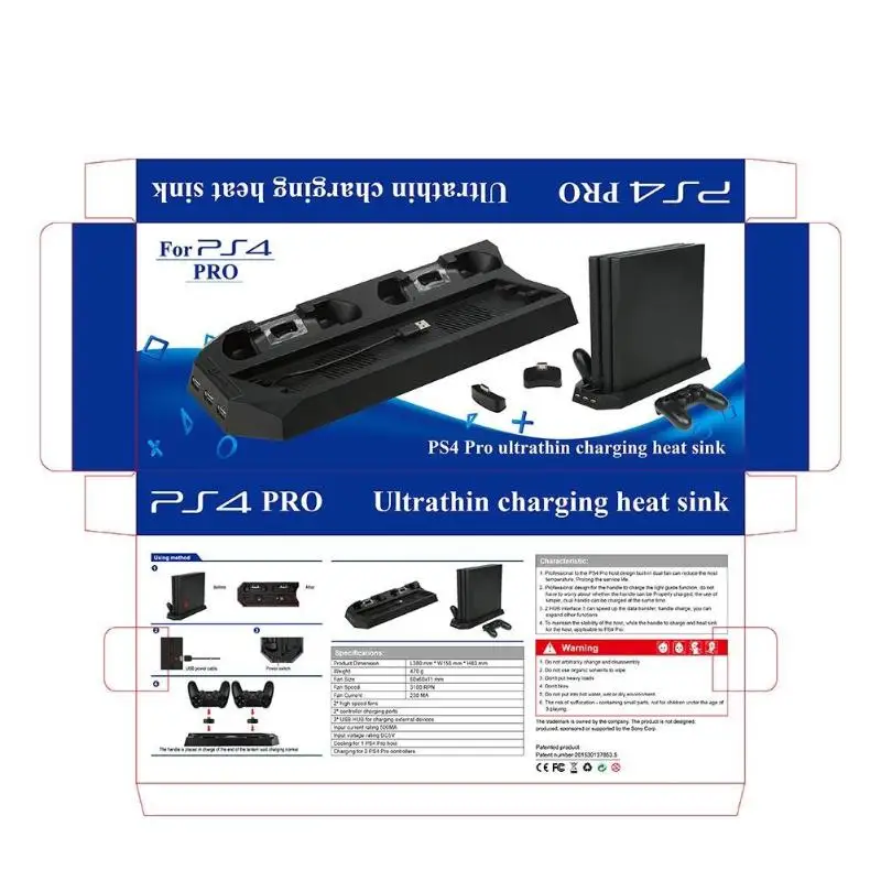 4 в 1 вертикальная подставка с охлаждающим вентилятором для Playstation 4 Pro игровой консоли охладитель USB HUB Подставка для зарядки Зарядное устройство Порты и разъёмы для PS4 Pro игры для ps4