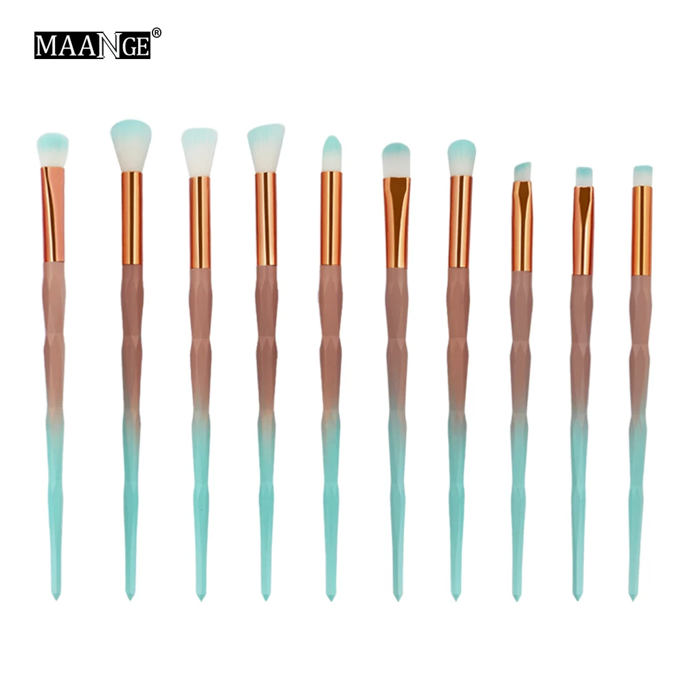 10PCS MAANGE, 7 шт./10 шт., набор кистей для макияжа, тени для век, бровей, кисть для смешивания, Веерная кисть, Русалочка, кисти для макияжа, косметический набор, Pincel Maquiagem - Handle Color: 10PCS