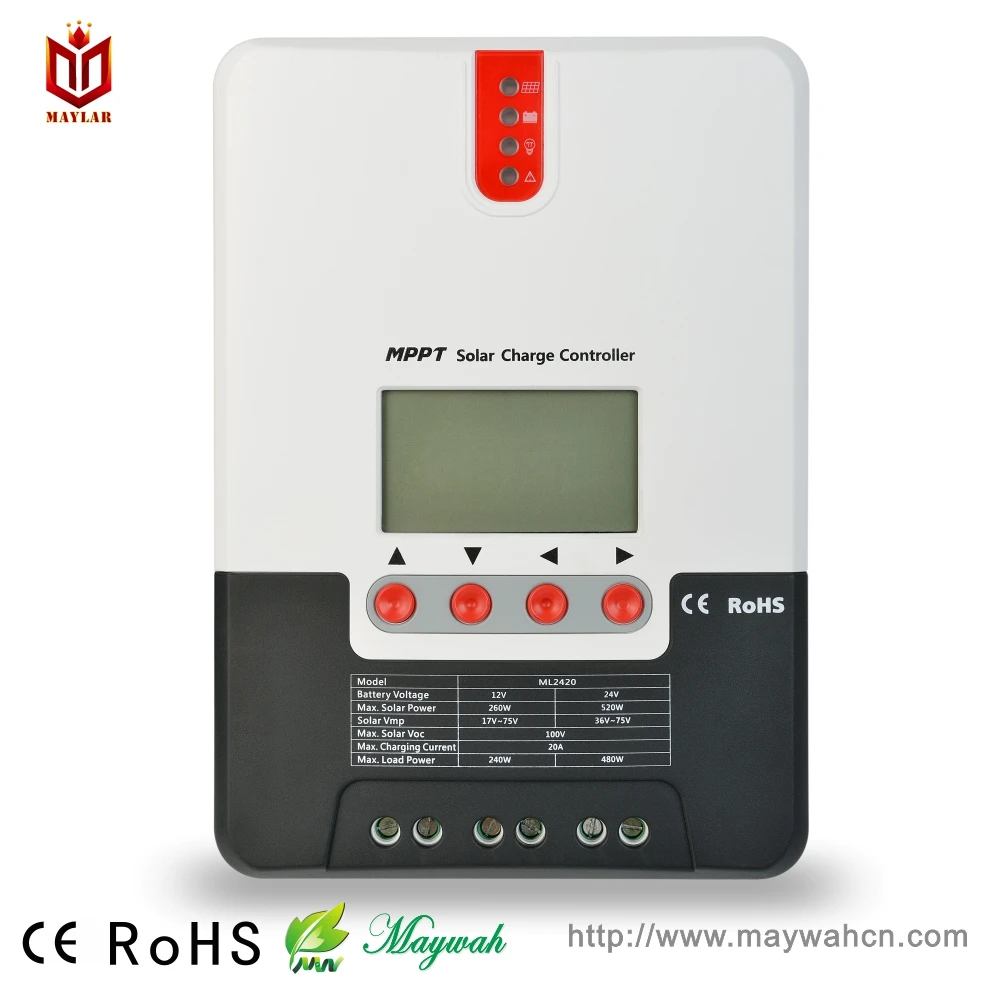 MAYLAR 12V/24V автоматический распознавание Солнечный контроллер заряда 20A MPPT режим с