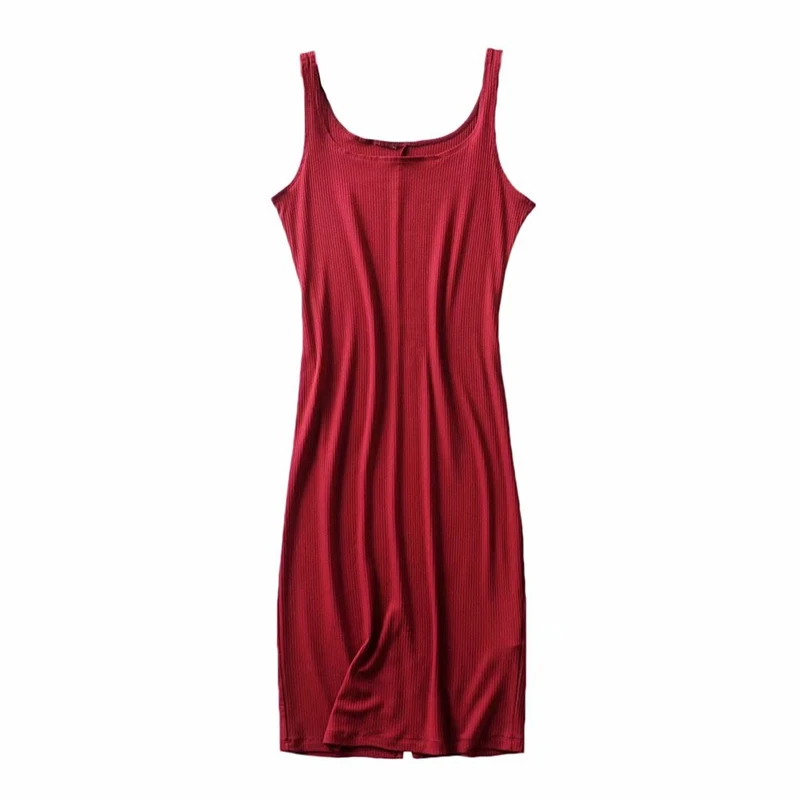 LUNDUNSHIJIA Fashion Bodycon Solid Spaghetti Strap Women Sleeveless Dress 2019 Summer Sexy Slim Split Jumper Dresses 7 Colors | Женская
