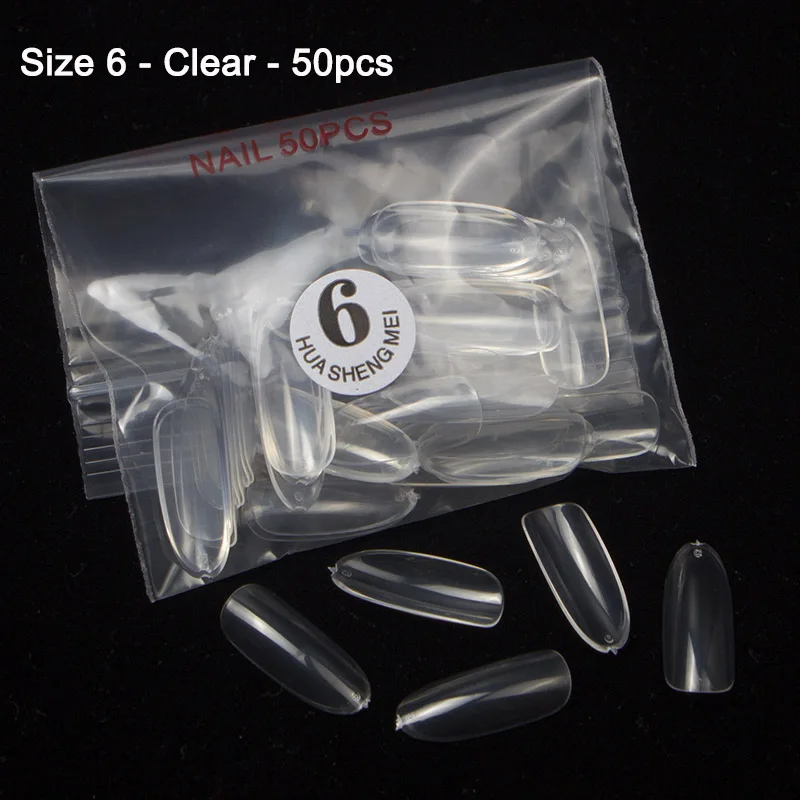 Size 6-Clear-50pcs TKGOES 50 шт/500 шт акриловые овальные накладные ногти Fullwell прозрачные накладные ногти полное покрытие накладные кончики для дизайна ногтей французские кончики для ногтей Новинка#39 - Цвет: Size 6-Clear-50pcs