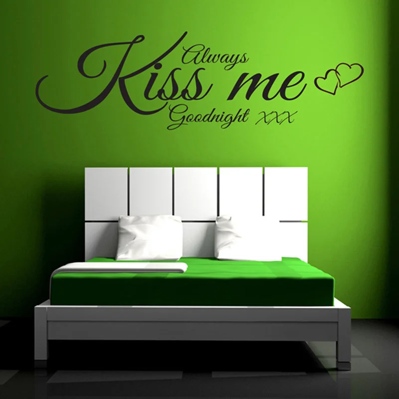 Всегда KISS ME Спокойной ночи 3 WALL ART Цитата стены стикеры для спальни гостиной