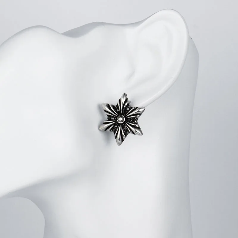 Женя Старинное Серебро Марказит Камень Цветок Серьги Стержня Старинные