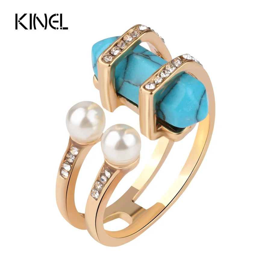 Богемные кольца золотого цвета для женщин винтажные двойные с искусственным