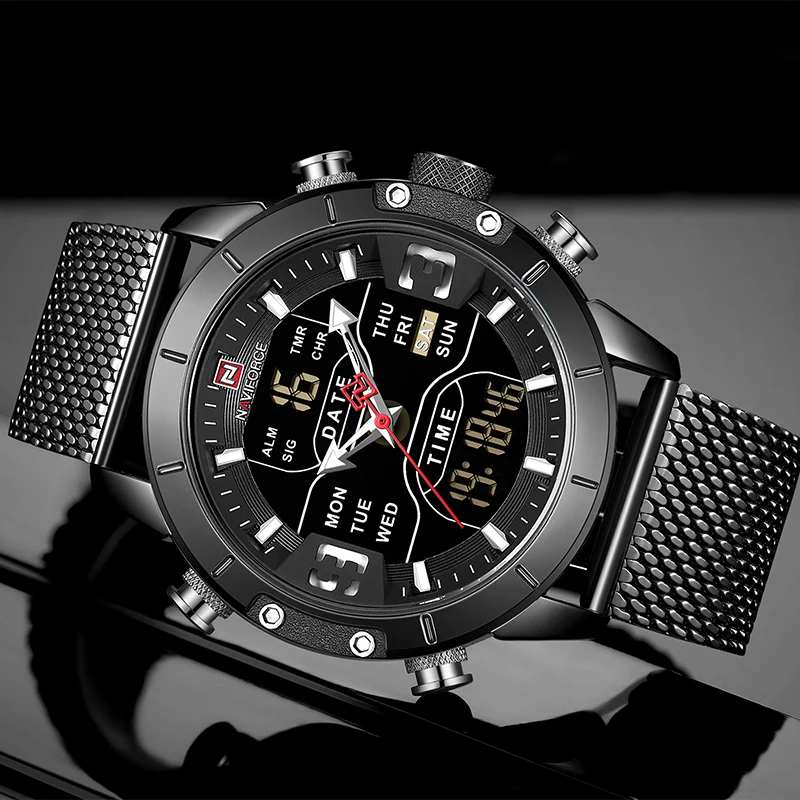 Мужские часы лучший бренд класса люкс NAVIFORCE 9153 светодиодный Секундомер спортивные военные водонепроницаемые наручные часы со стальным ремешком Мужские часы
