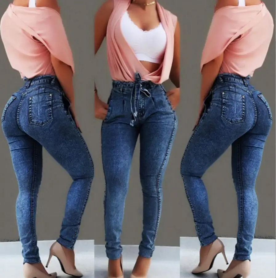 Женские джинсы с высокой талией уличные облегающие большого размера женские