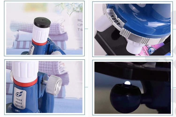 

Children Toy 100X 400X 1200X LED Illuminated Monocular Plastic Biological Microscope for Kid's Gift with Cellphone Holder