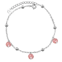 everoyal fashion lady crystal ball pink bracelets jewelry women trendy silver 925 sterling anklets female birthday accessories