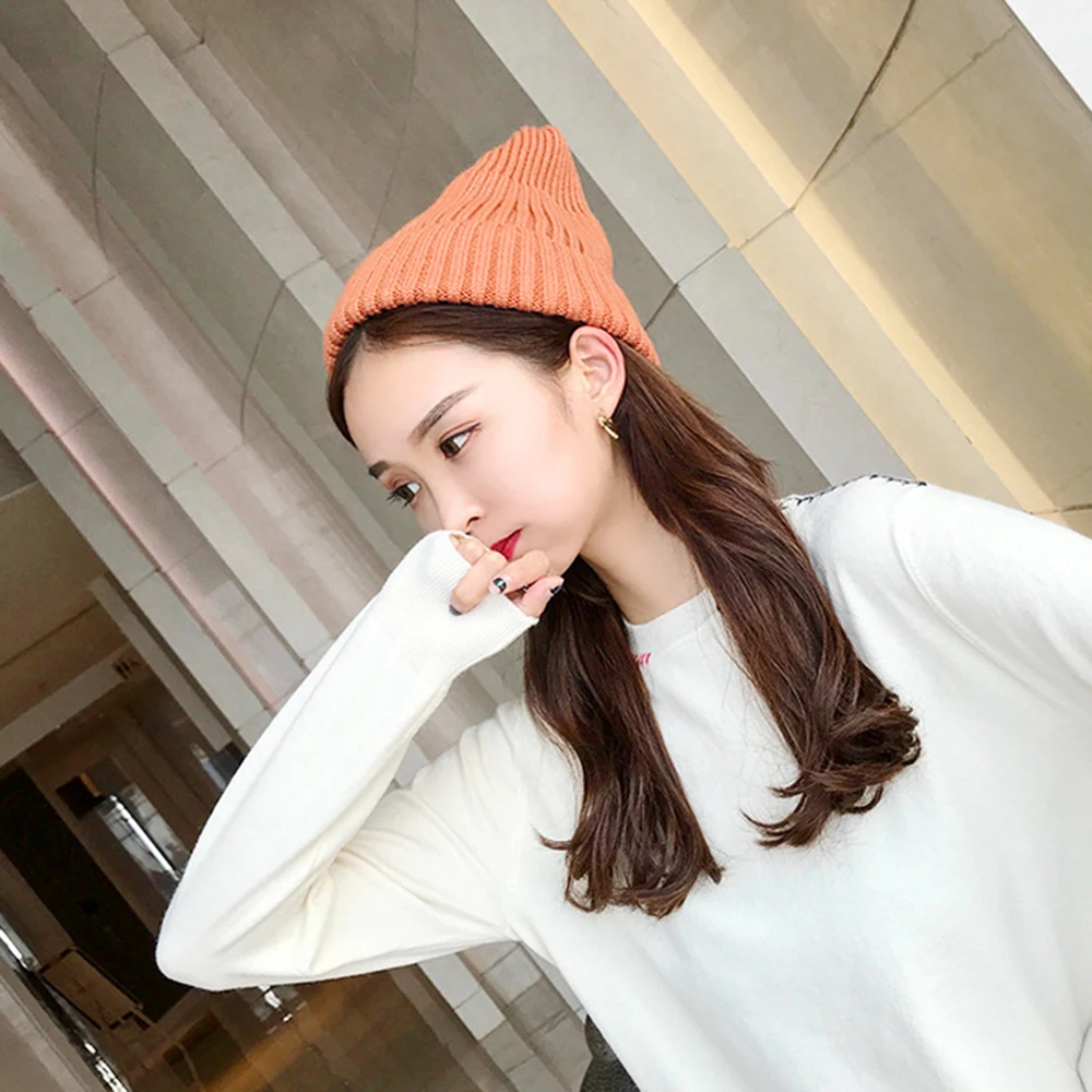 

Solid Cashmere Knitted Beanie Hats Women Hip Hop Lovely Winter Warm Bonnet Caps Casual Simple Korean Harajuku Fashion Hot Sale