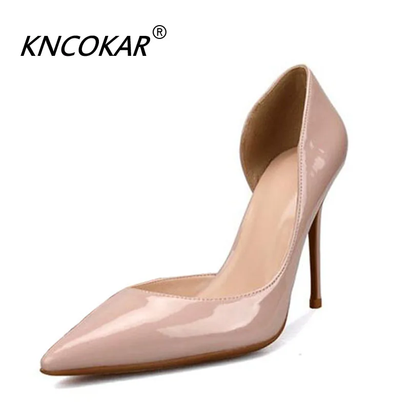 

KNCOKAR The new patent leather pointed stiletto heels sexy super thin and shallow mouth bridesmaid shoes